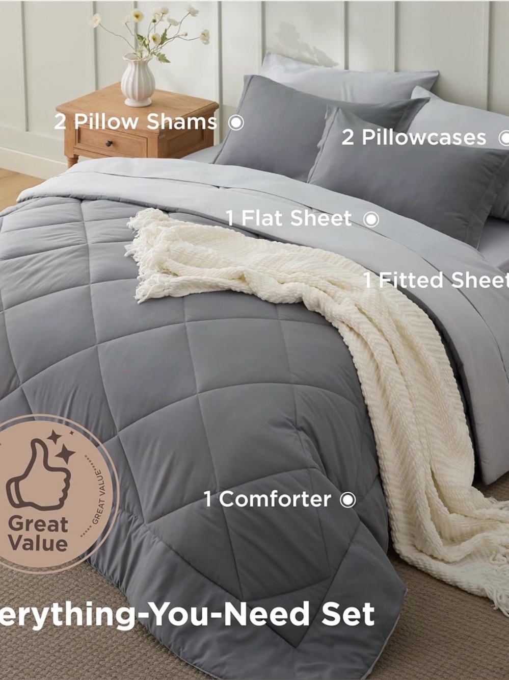 Twin XL Modern Gray Pintuck Comforter Bedding Set